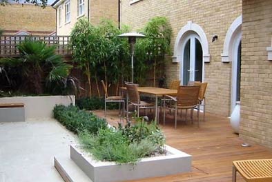 Patio Landscaping with Slate & Wood Flooring